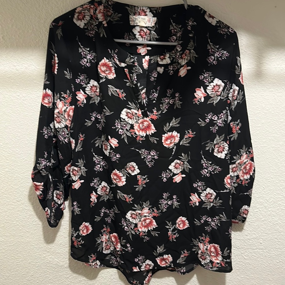 Pink Republic, L, floral shirt, sheer